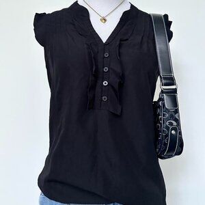 y2k black ruffle blouse gap